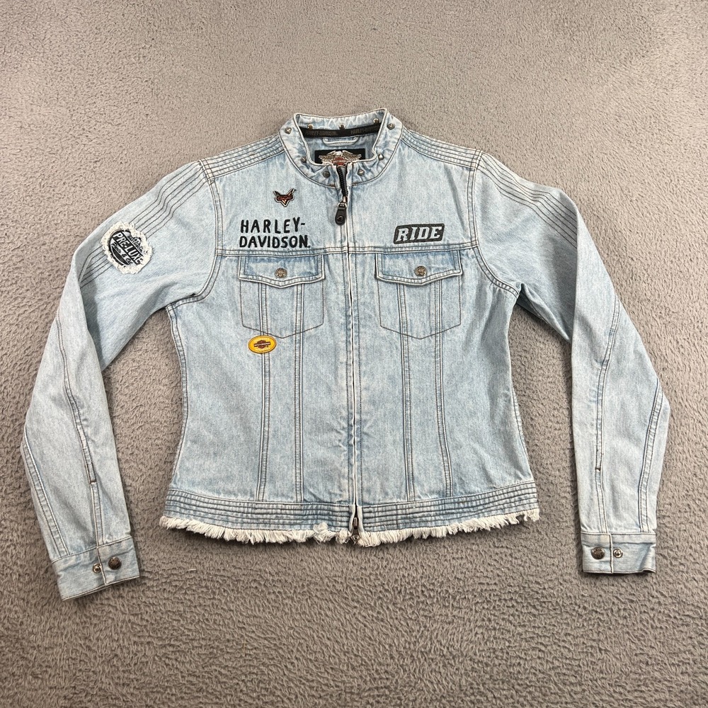 Vintage Harley Davidson Jacket Womens Medium Jean Denim Biker Patches